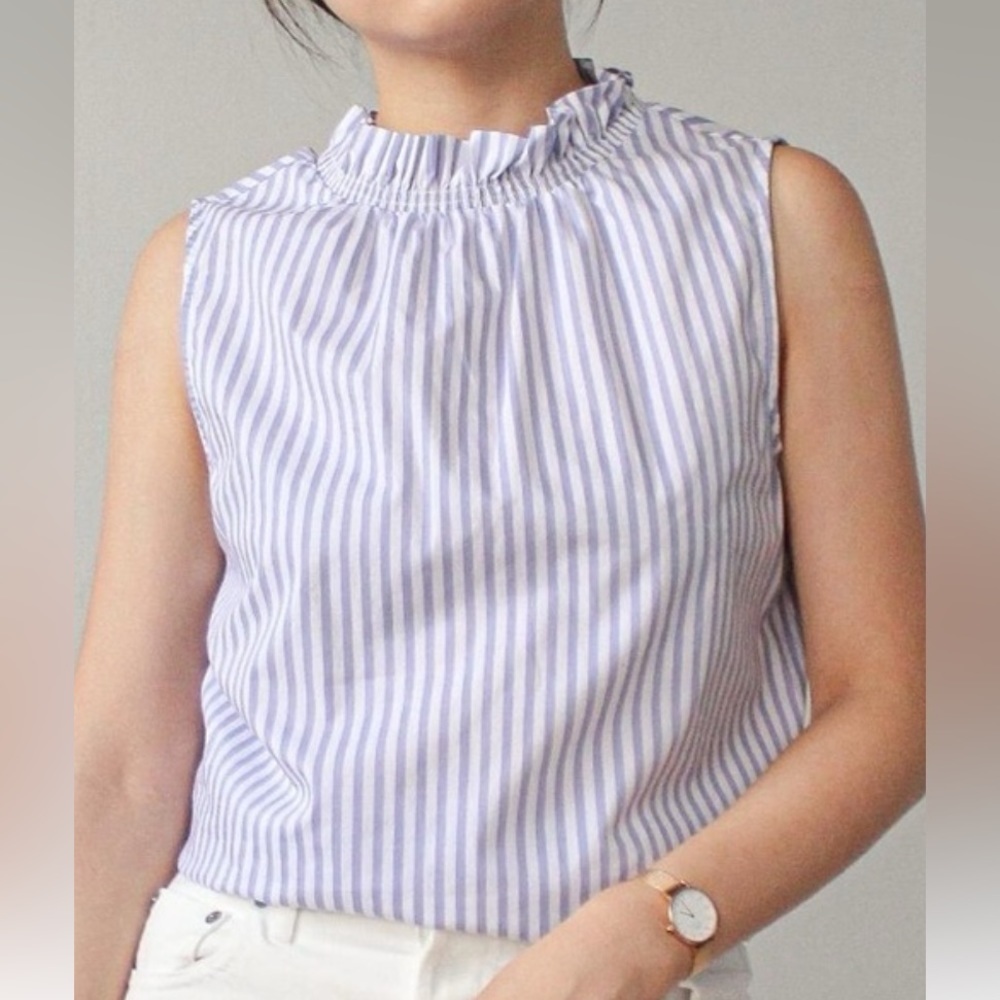 Banana Republic Ruffle Neck Sleeveless Striped Top